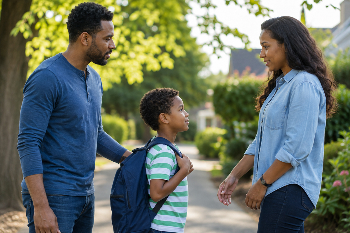 Co-parents supporting their child together while adjusting to life after divorce